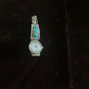Turquoise stretch watch band with watch